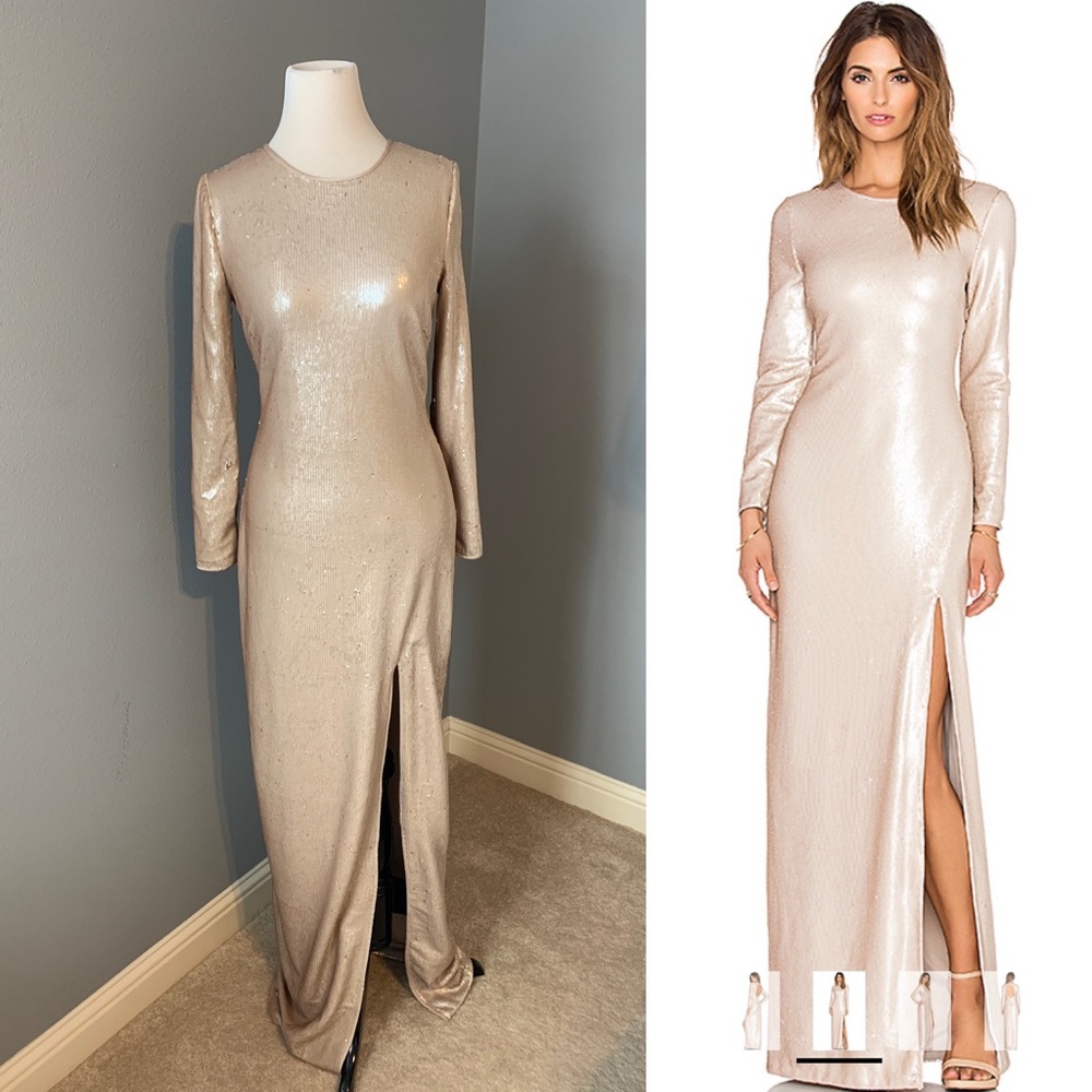 NWT Halston Heritage Sequin Gown Gold Buff 4